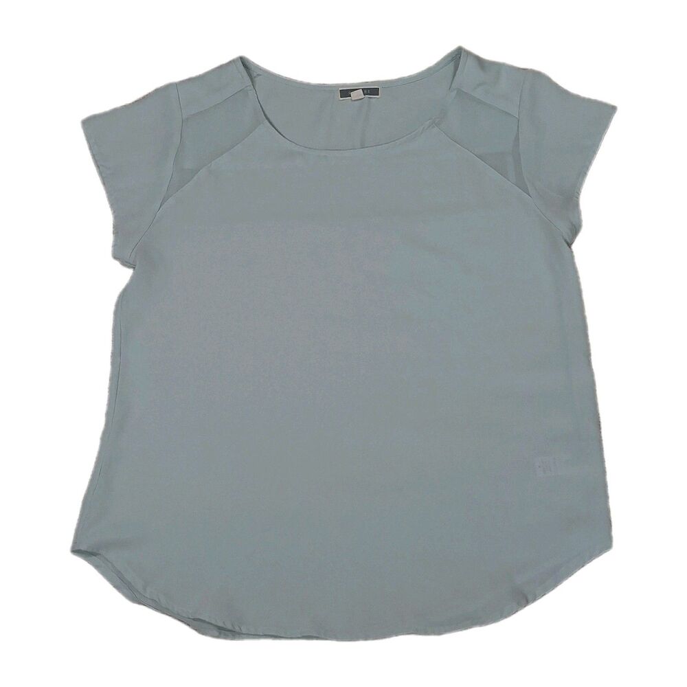 Pleione Mint Green Short Sleeve Blouse Medium Mesh Detail Sheer Back WEK56014